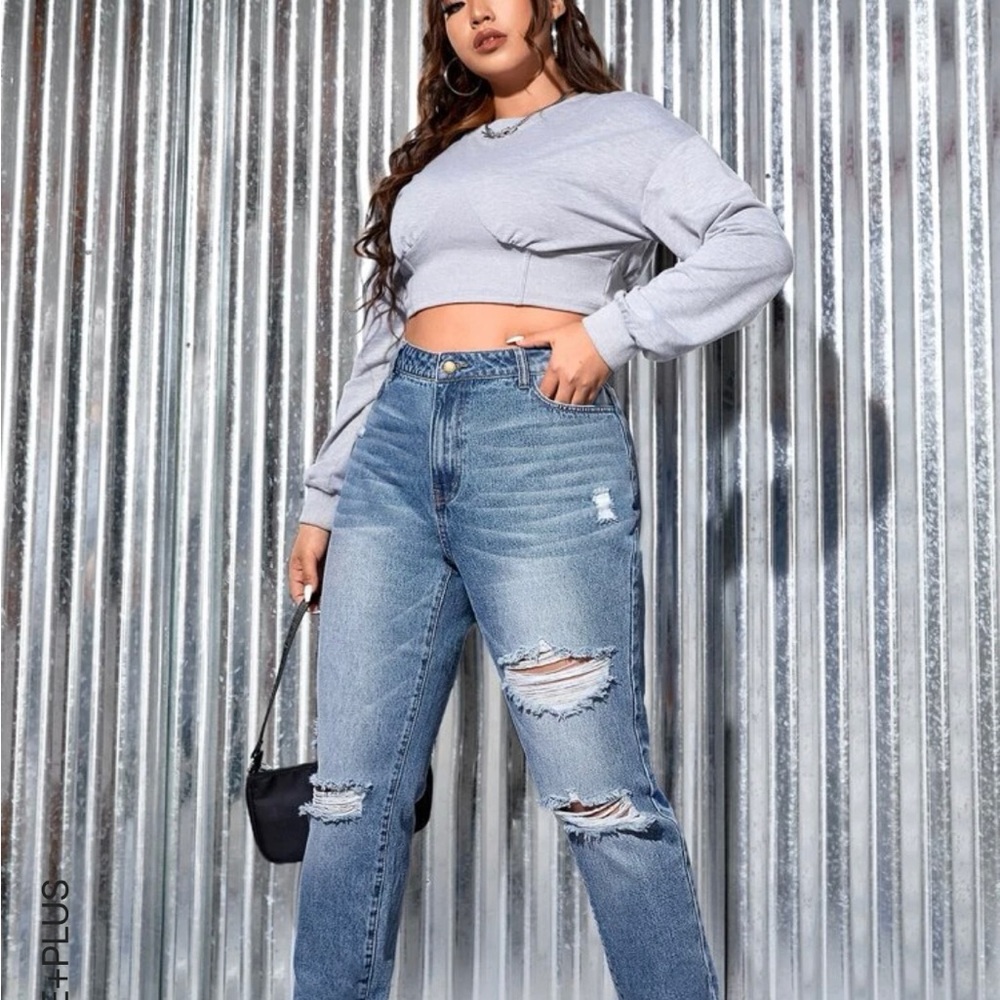 SHEIN plus slant pocket ripped skinny Jean